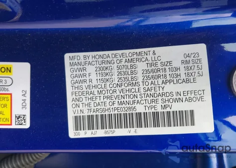 2023 Honda Cr-V Hybrid Sport from USA, damaged, VIN 7FARS6H51PE032895